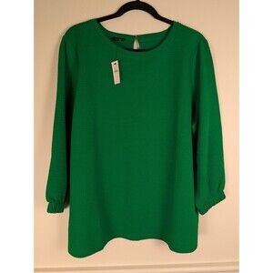Talbots Top Women 1X Kelly Green Elastic Cuffs Pullover Blouse Stretch NWT
